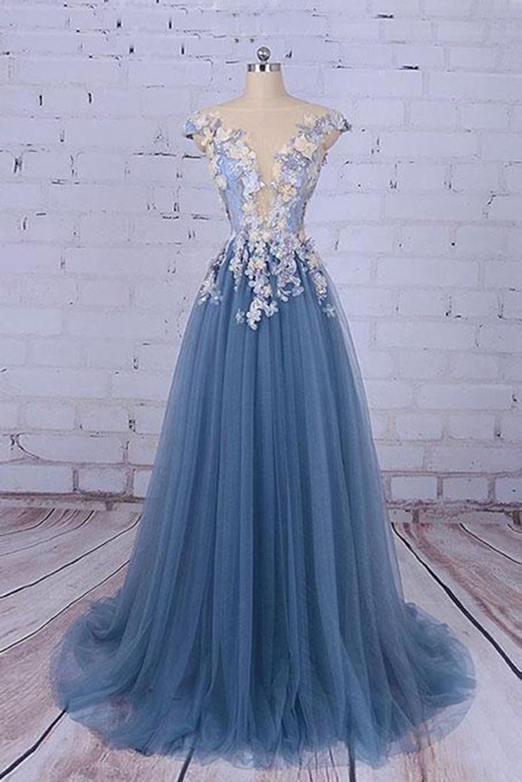 Fashion Vestido debutante com pouco volume azul