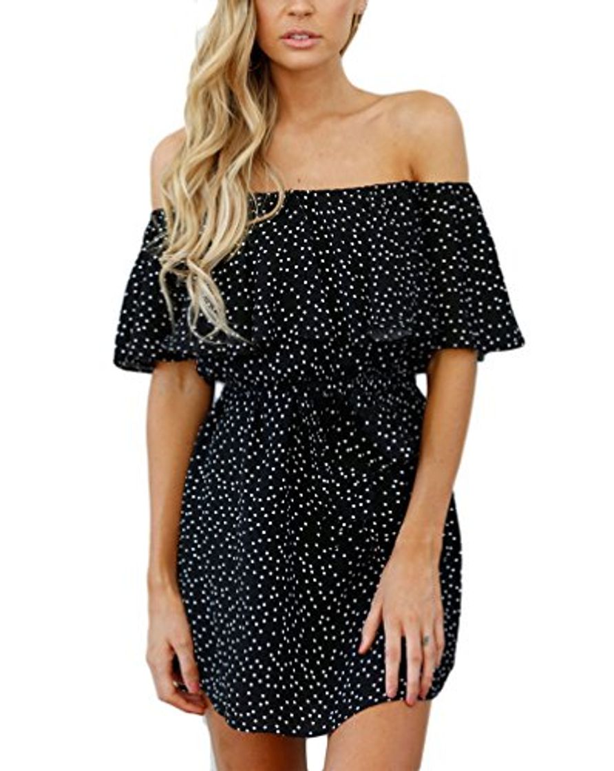 Moda Vestidos De Mujer Elegantes Cortos Verano Hombro Descubierto Cuello Barco Volantes Sencillos