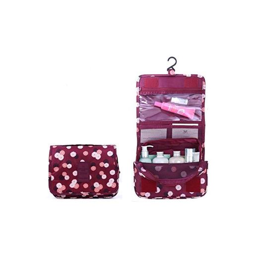 BryTravel Bolsa de Maquillaje portátil con múltiples Compartimento Flor roja de Vino Normal
