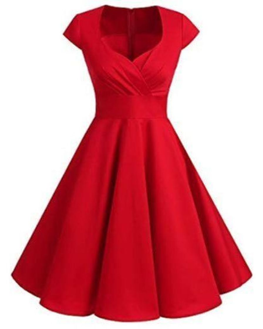 Social Bbonlinedress Vestido Corto Mujer Retro Años 50 Vintage Escote En Pico Red XL