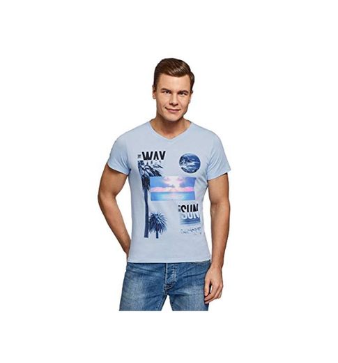 oodji Ultra Hombre Camiseta de Algodón con Estampado