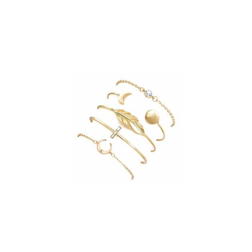 YooAi 5 Piezas Hoja Luna Pulseras Brazalete Abierto Conjunto para Mujeres G