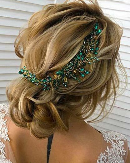 Kercisbeauty - Diadema para el pelo de novia con cristales verdes y