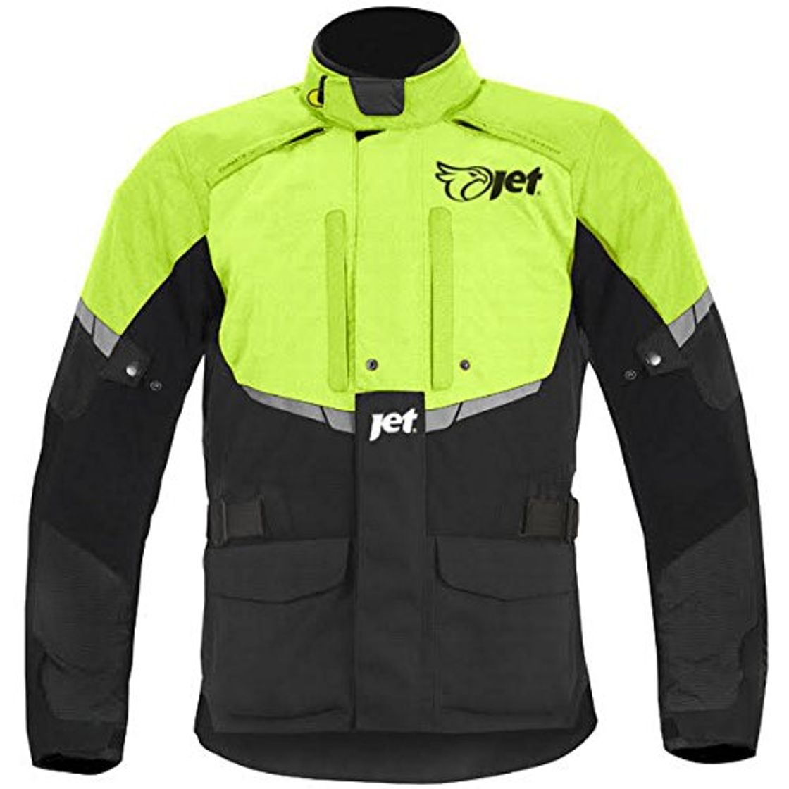 Products JET _ Chaqueta de moto impermeable con armadura negra fluorescente