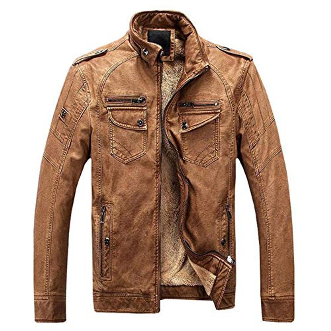 Moda FHKGCD Chaqueta De Cuero para Hombre Chaquetas De Moto con Cuello Levantado