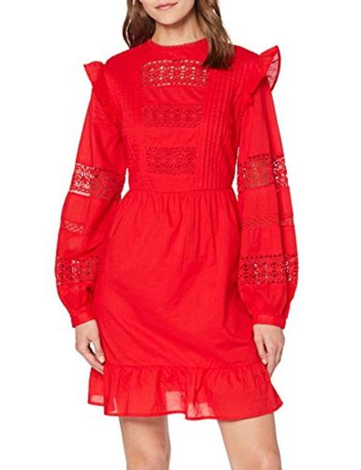 Marca Amazon - find. Vestido con Vuelo Corto de Encaje Mujer, Rojo