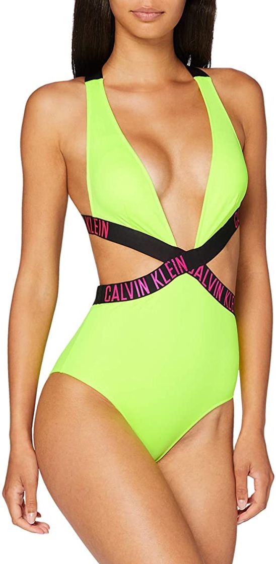 Fashion Calvin Klein Plunge One Piece-n Parte de Arriba de Bikini, Amarillo