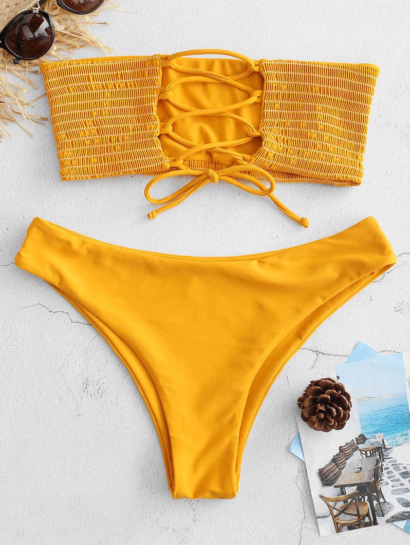 Moda ZAFUL Conjunto de bikini tipo bandeau para mujer