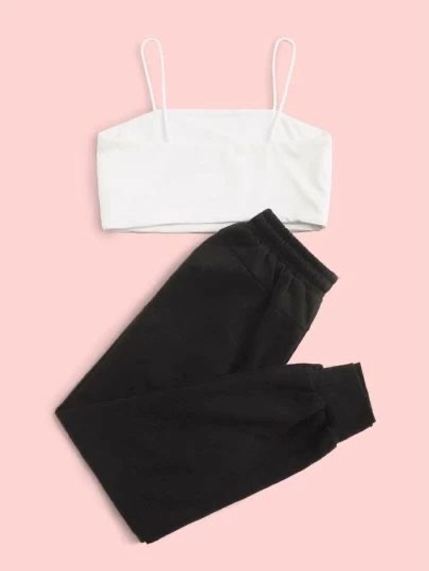 Fashion Conjunto top branco e calça preta