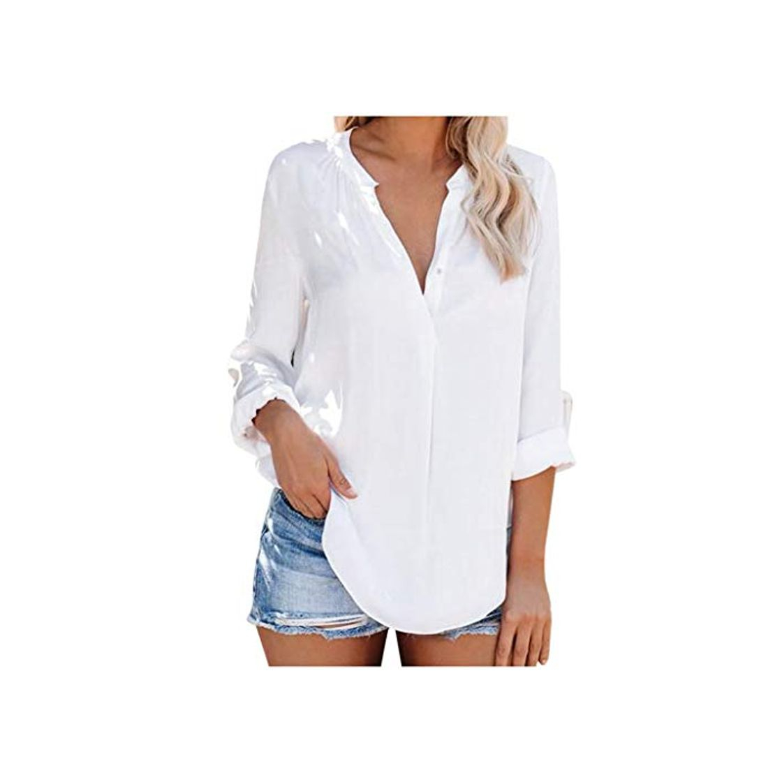 Moda SHOBDW Mujeres V Cuello Blusa Pura Atractiva Grandes Suaves OL Ladies Sueltas