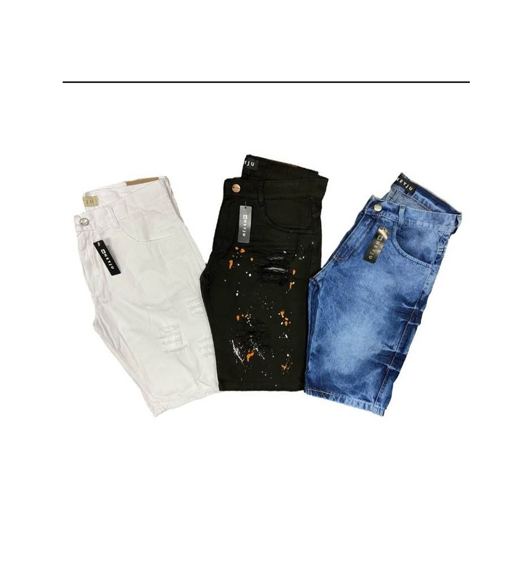 Fashion Bermuda Masculina Jeans Rasgada Moda Heyju