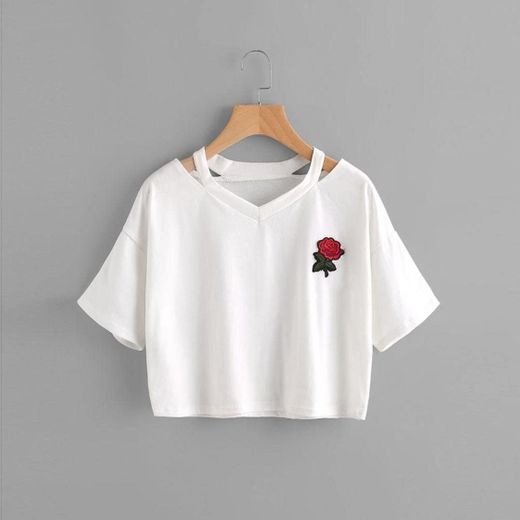 Goodsatar Mujer Rosa Manga corta Casual Camiseta Mezcla de algodón Cuello en V Chaleco Tops Blusa (S