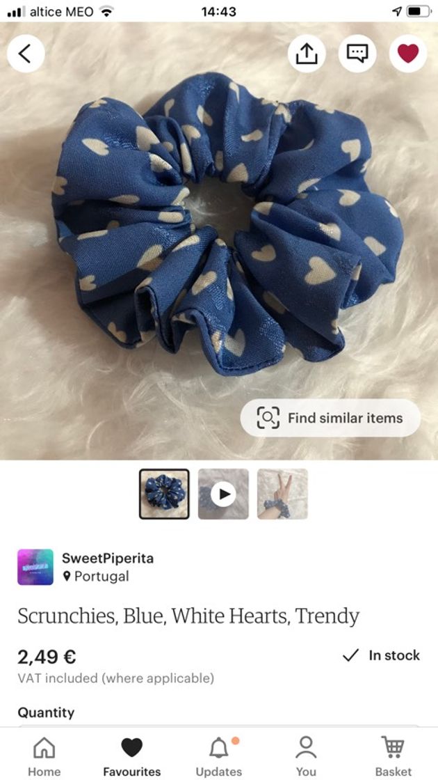 Fashion Scrunchie Azul Corações 💙