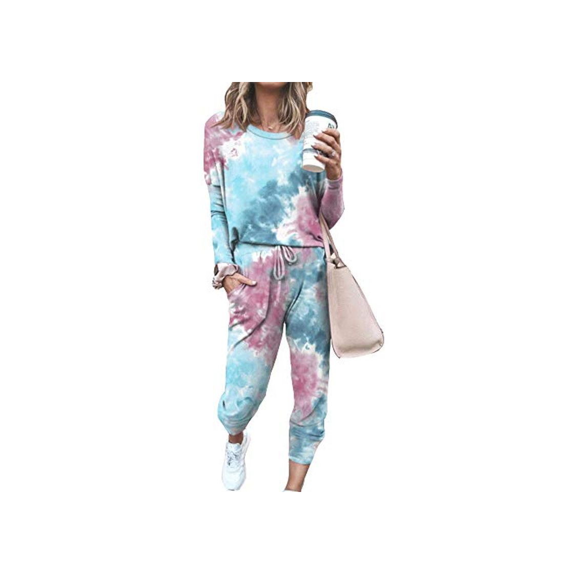 Moda GEMSeven Mujeres Chándal Tie Dye Trajes Casuales Pullover Tops