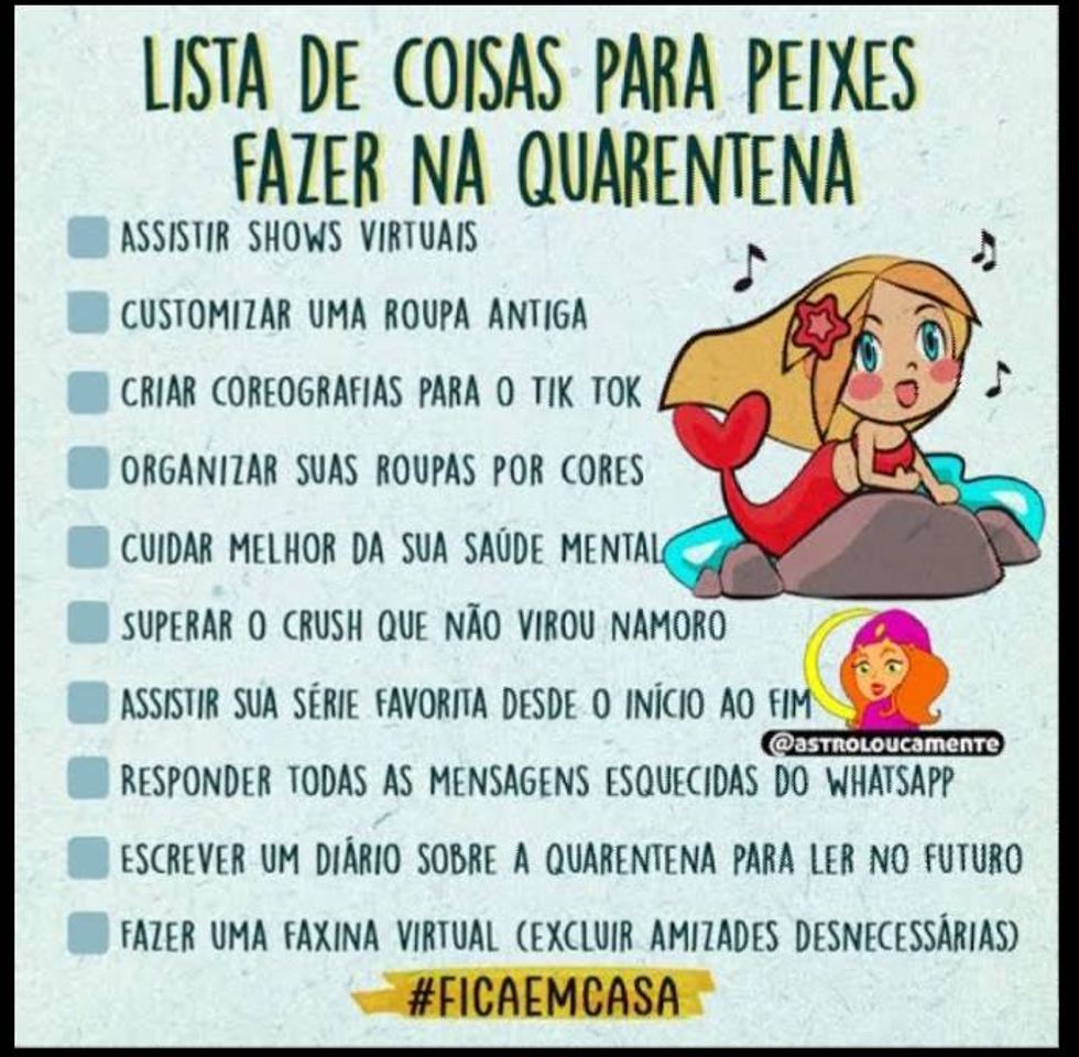 Social Coisas para fazer de cada signo durante a quarentena.