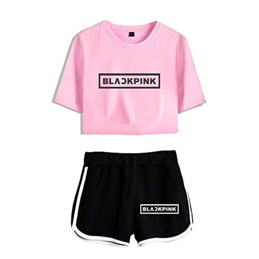 Blackpink KPOP Ropa JISOO Lisa Rose Jennie Camiseta Set Expuestos Pantalones Cortos