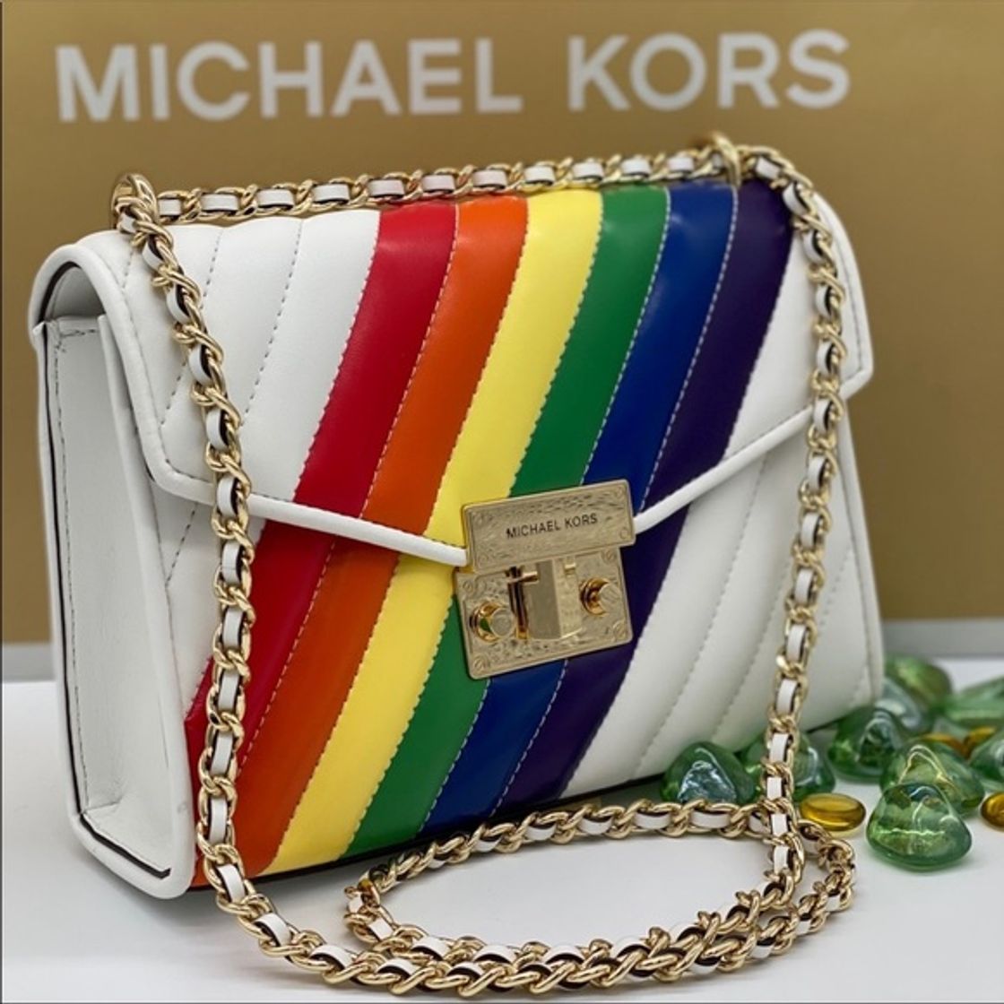 Social Michael Kors Rose Medium Leather Shoulder Flap Bag Rainbow ...