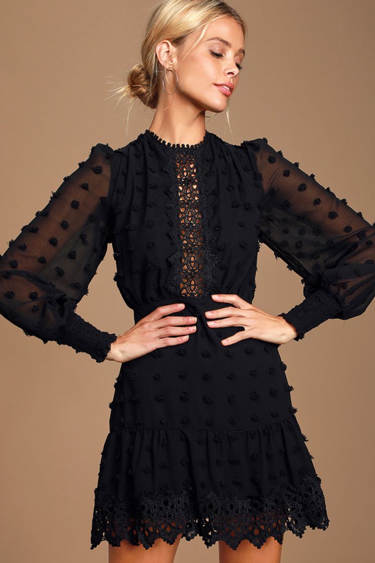 Moda Lust or Love Black Embroidered Lace Long Sleeve Dress