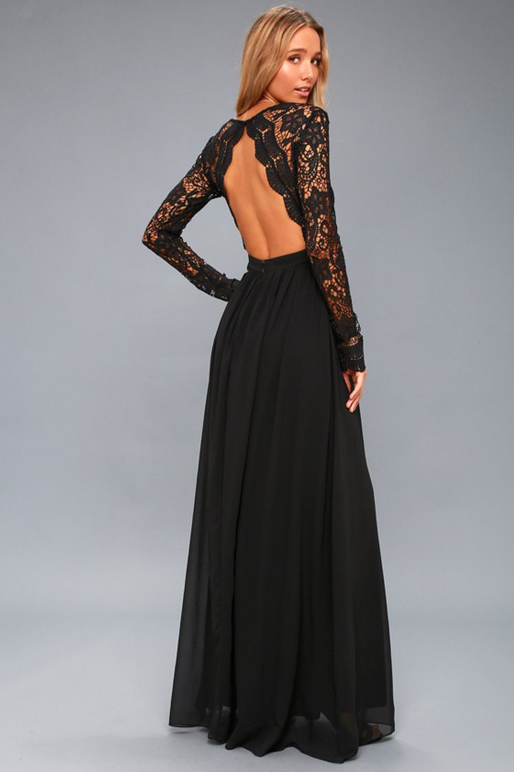 Fashion Awaken My Love Black Long Sleeve Lace Maxi Dress lulus.com