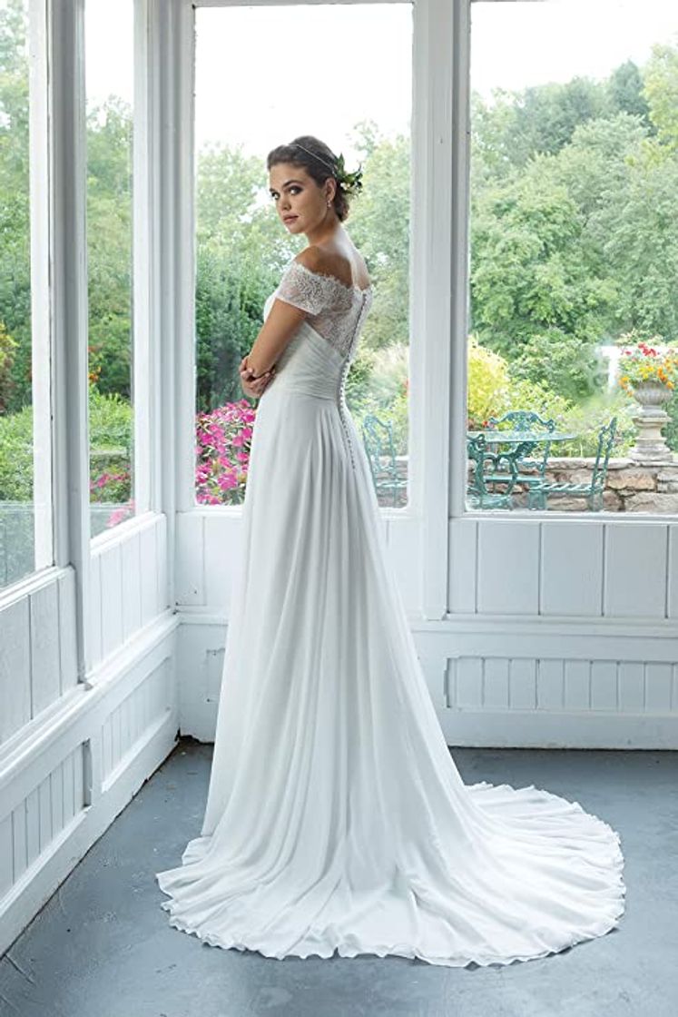 Social Wedding Dresses Shoulder Appliques Illusion B08NBDYPLF