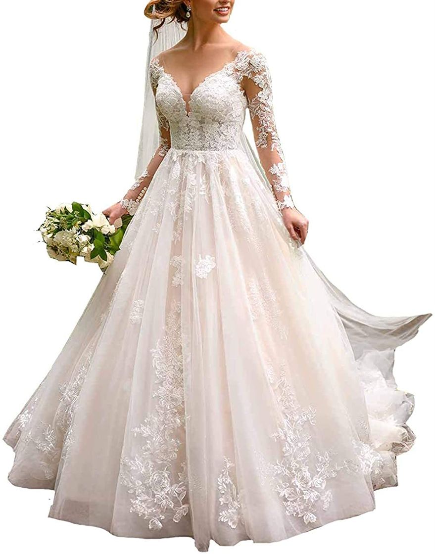 Moda Amazon.com: Women's Sweetheart Long Sleeves Lace Wedding ...