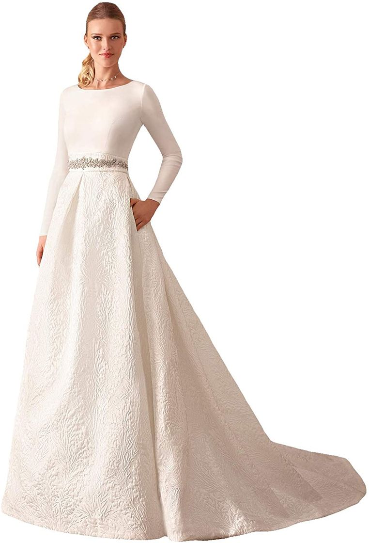 Moda Fenghuavip Long Sleeve Bridal Wedding Dress Deep ... - Amazon.com