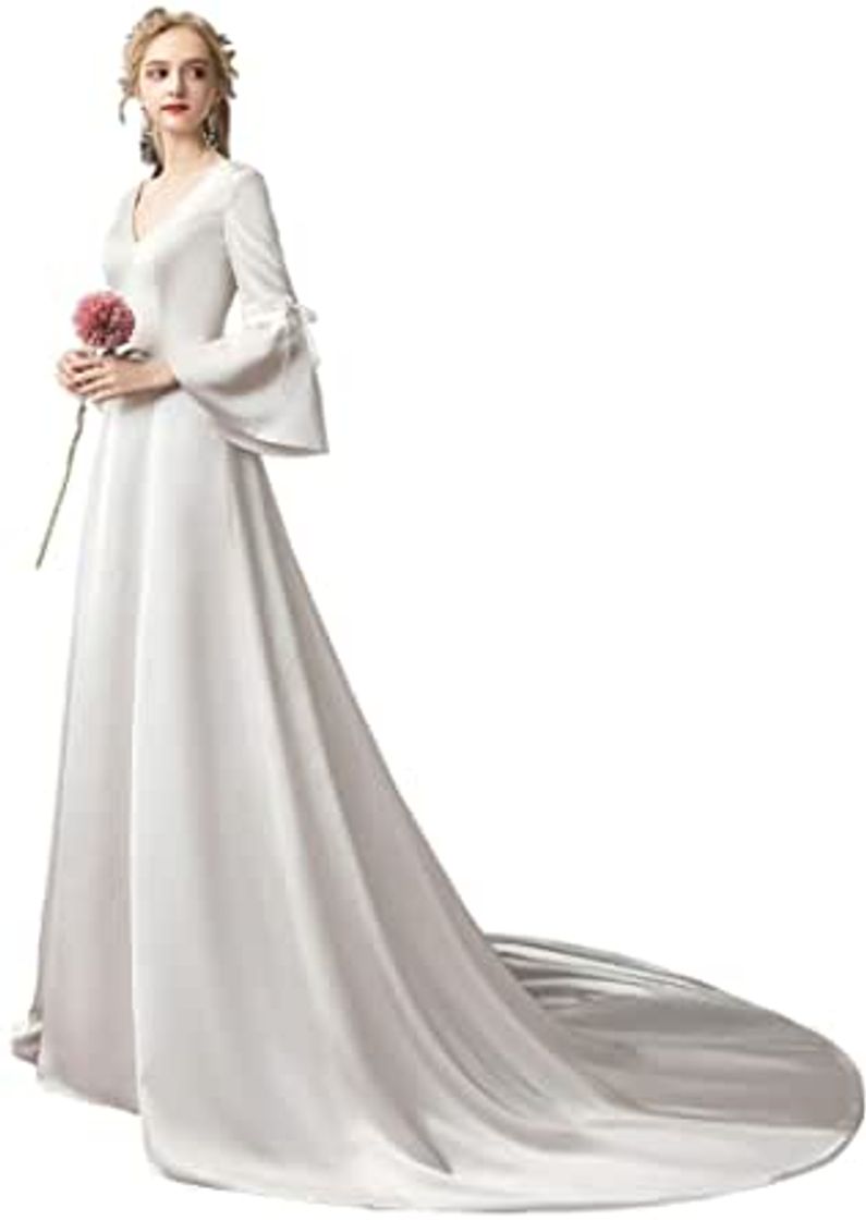 Moda HEAR Women's Satin 3/4 Sleeve Wedding Dresses ... - Amazon.com