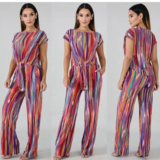 Mujeres Rainbow Stripe Print 2 piezas Trajes Mono ... - Amazon.com