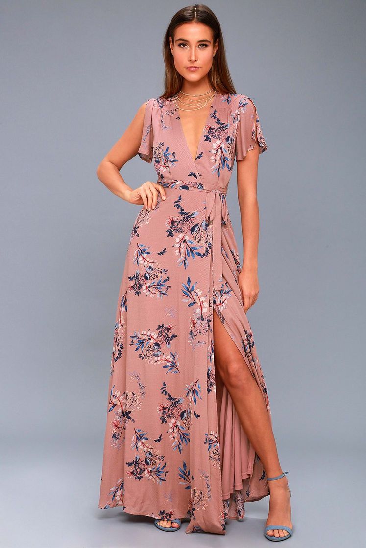 Social Pretty Rusty Rose Floral Print Dress - Wrap Maxi Dress - Lulus