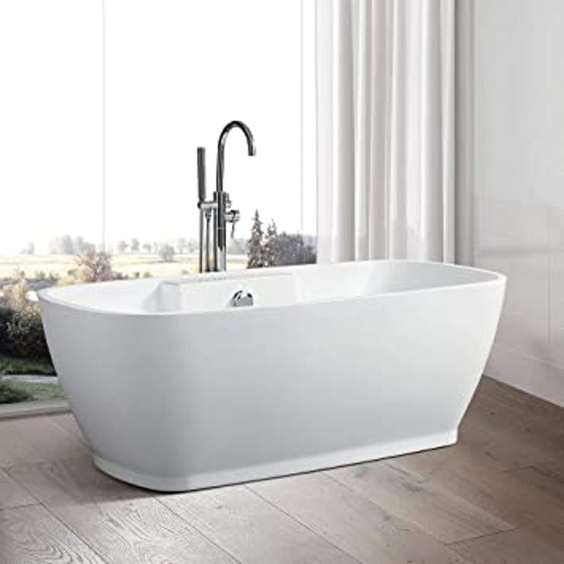 Fashion Vanity Art freestanding White Acrylic Bathtub with Polished Chrome ...