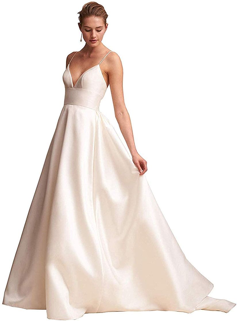 Moda Amazon.com: Vanessawedding Women's Satin V Neck Spaghetti ...