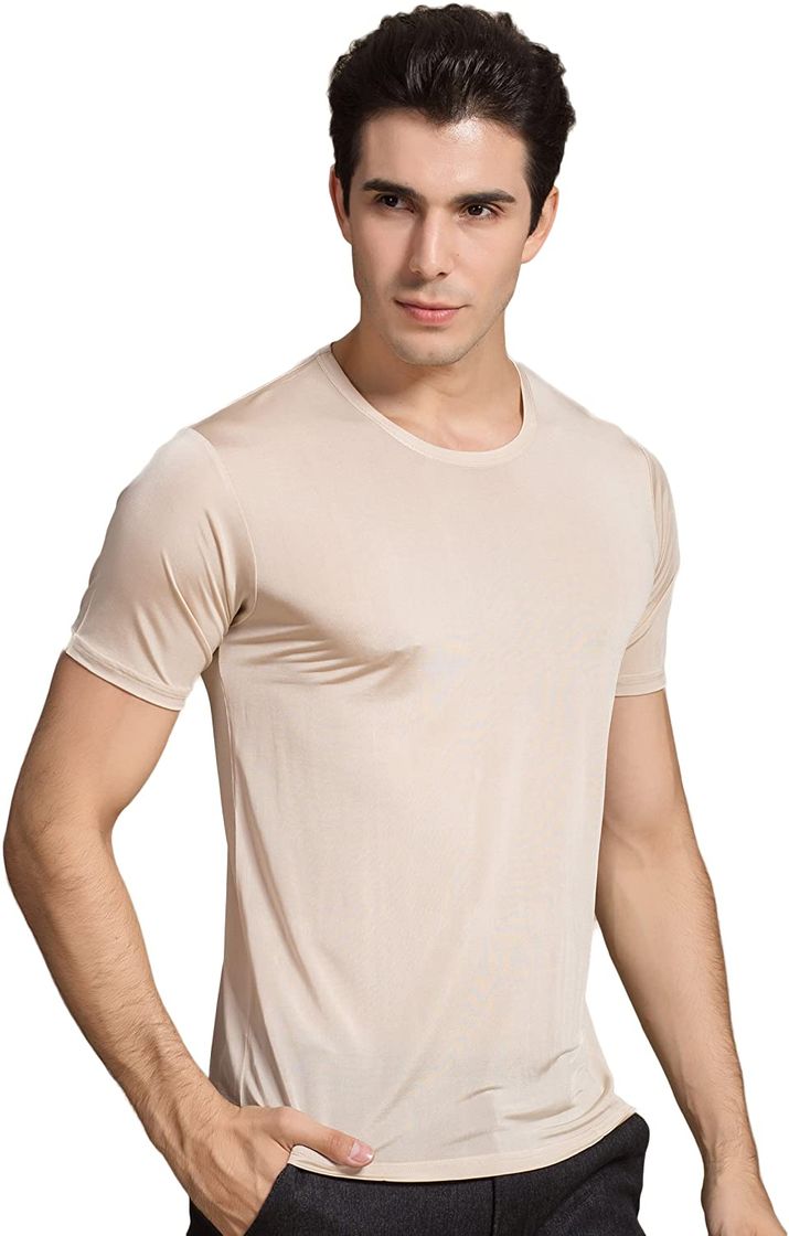 Fashion Colorful Silk CLC Men's Mulberry Silk Round Neck T-Shirt Knit ...