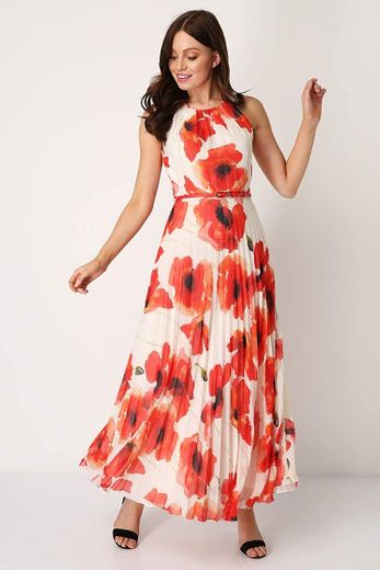 Amazon.com: Roman Originals Women's Red Poppy Pleat Maxi ...