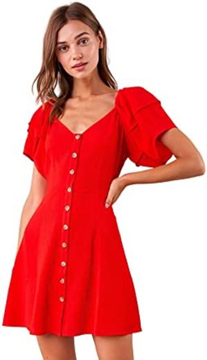 Sugar Lips Women's Red Puff Sleeve Mini Dress at Amazon ...