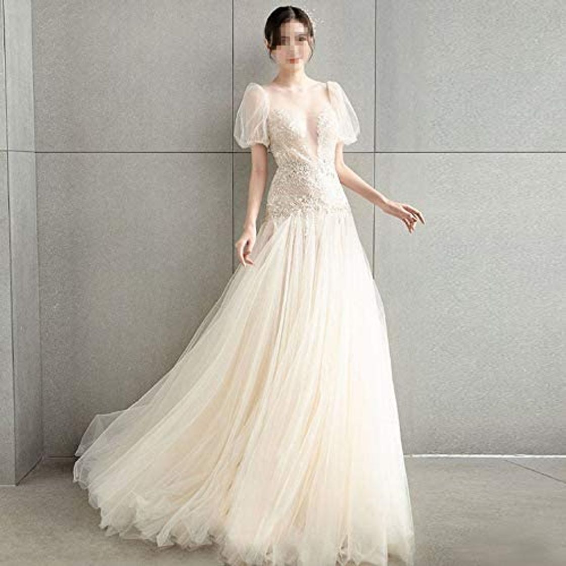 Moda Wedding Dresses For Bride With Puff Sleeves, Perspective Deep V ...