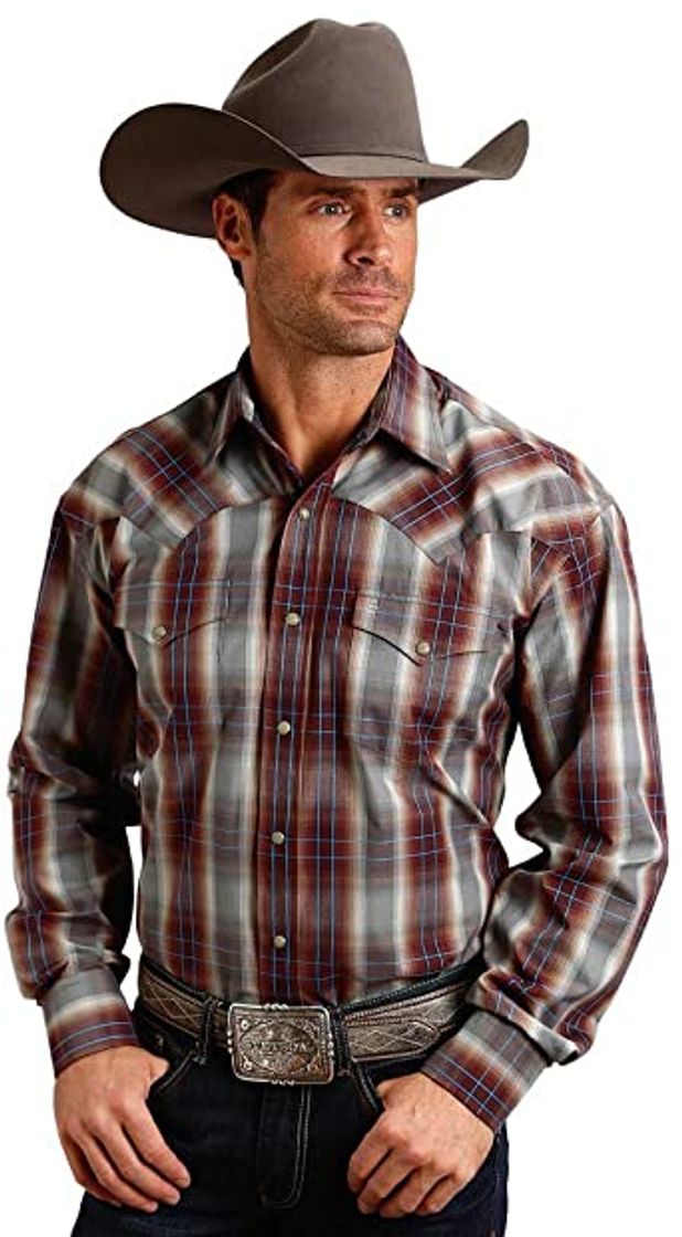 Fashion Stetson Men's Mahogany Ombre Plaid Long Sleeve Western Shirt at ...