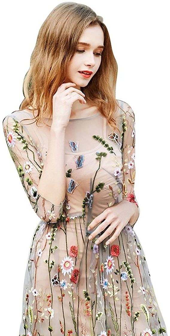 Moda SUNSENT Women's Sheer Embroidered Floral Cocktail Dress 