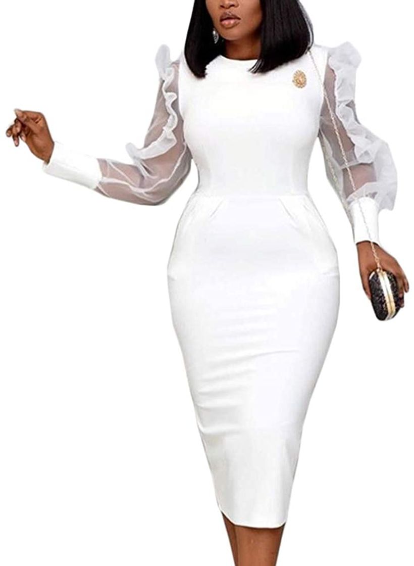 Fashion Crewneck Through Ruffles Elegant Bodycon B088T546W9