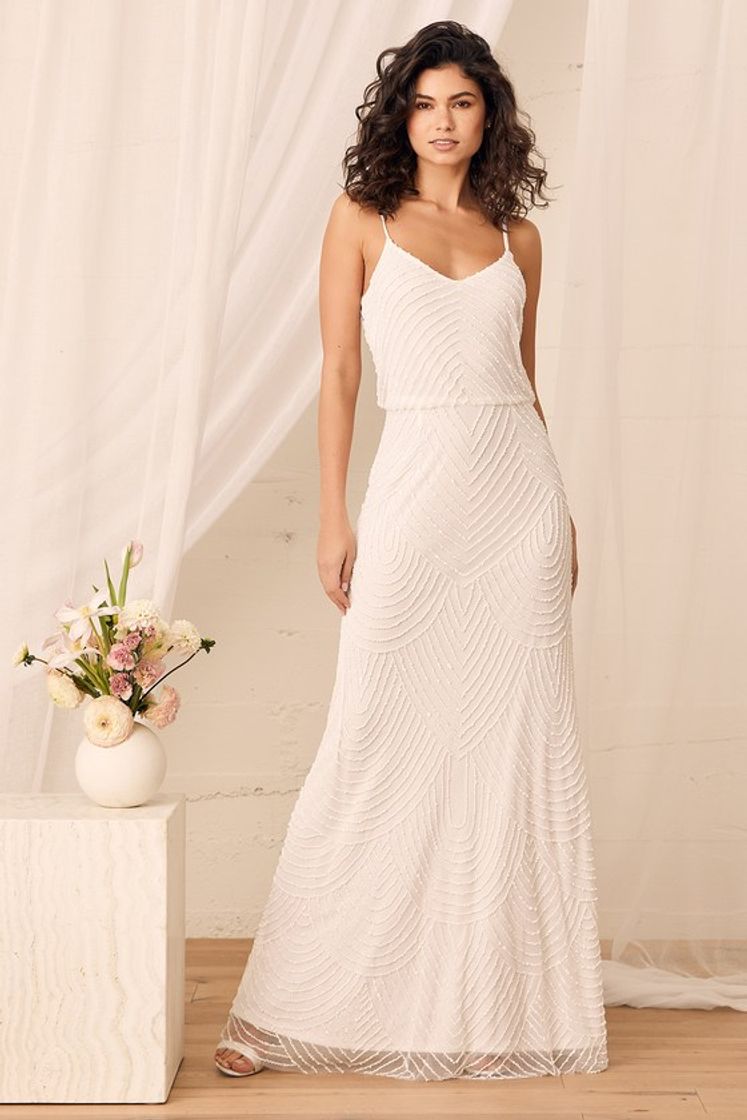 Social Lulus More Than Words White Beaded Sequin Maxi Dress $155