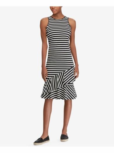 LAUREN RALPH Striped Asymmetrical Flounce