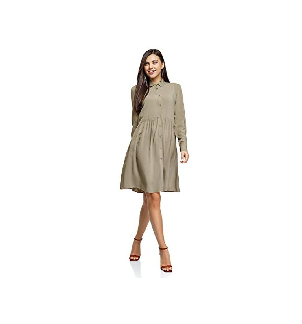 Moda oodji Ultra Mujer Vestido de Viscosa Holgado, Verde, ES 36