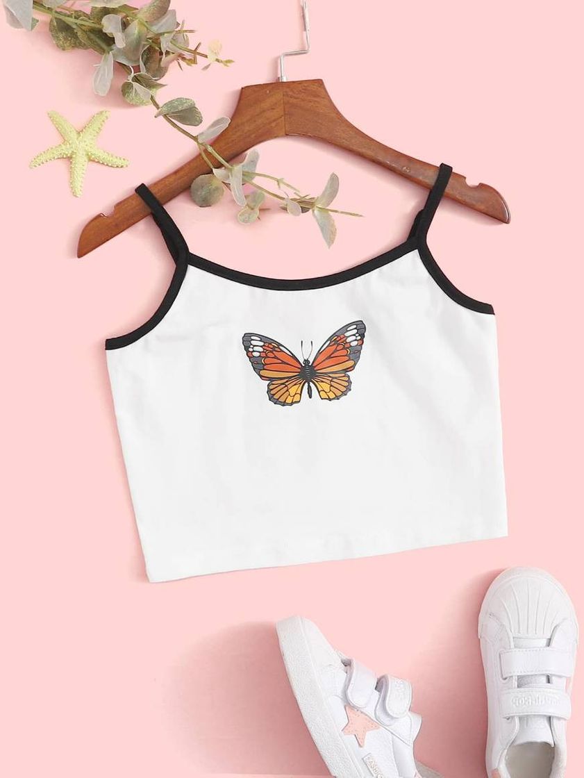 Moda Top cami com estampa de borboleta