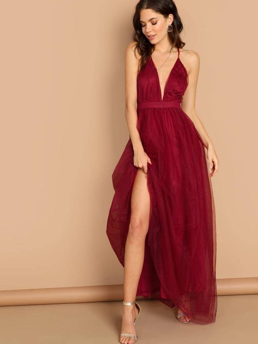 Fashion Plunging Neck Crisscross Back Cami Dress