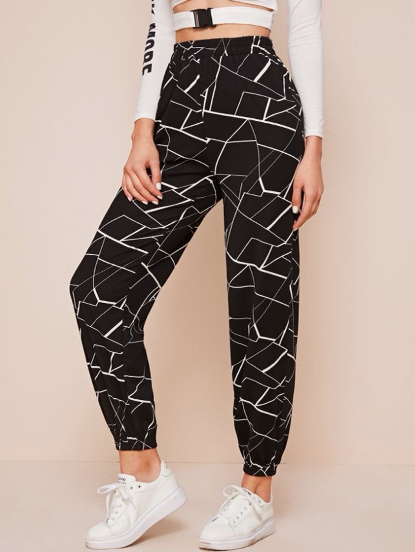 Moda Elastic Waist Geo Sweatpants