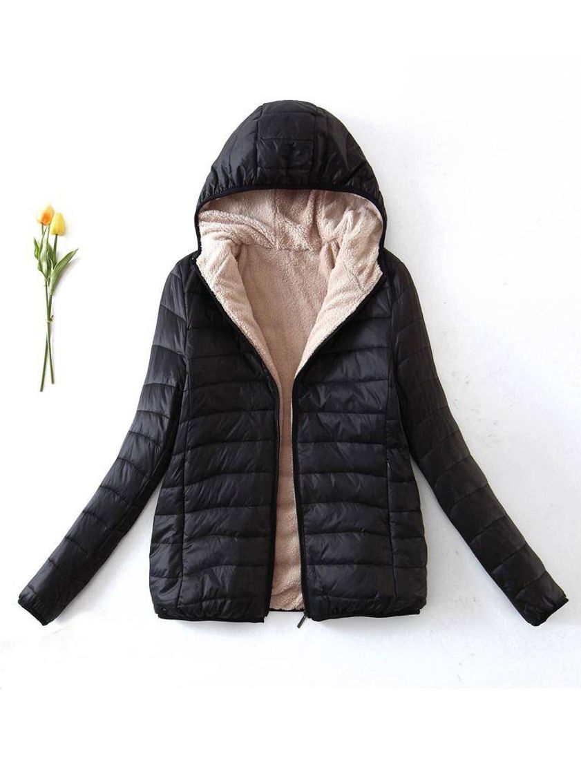 Fashion Teddy Line Zip Up Hooded Padded Jacket