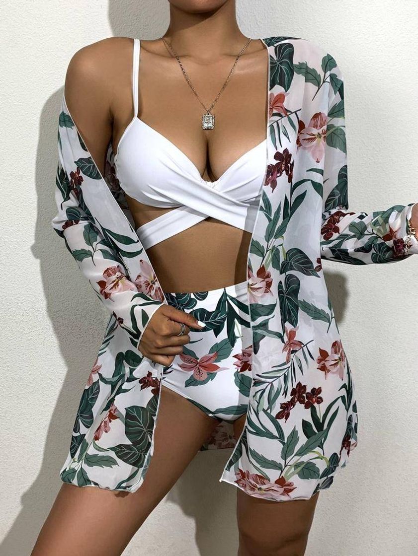 Fashion 3pack Floral & Tropical Bikini Swimsuit With Kimono