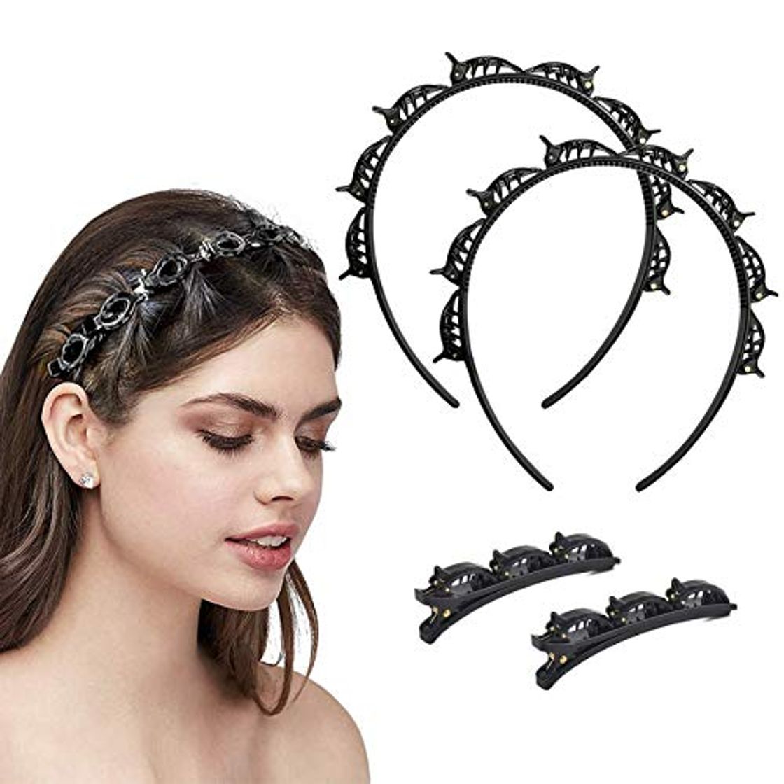 Fashion Horquilla de peinado de doble flequillo, 4 Piezas Flequillo Diadema Trenzada Diademas