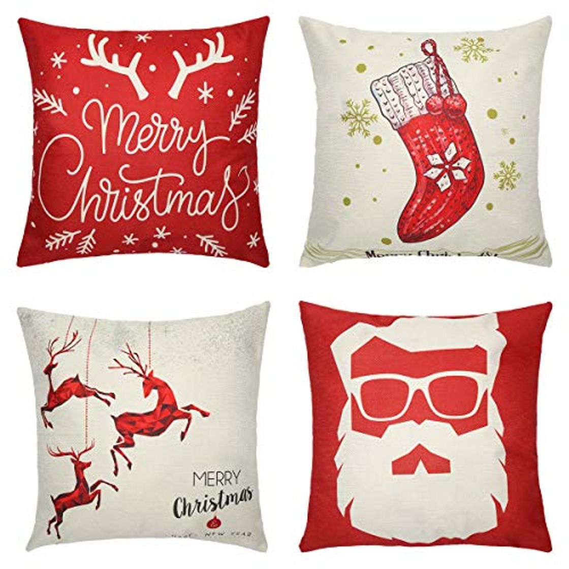 Productos Tensphy Fundas Navideñas para Cojines 4PCS Funda de Almohada de Lino 45