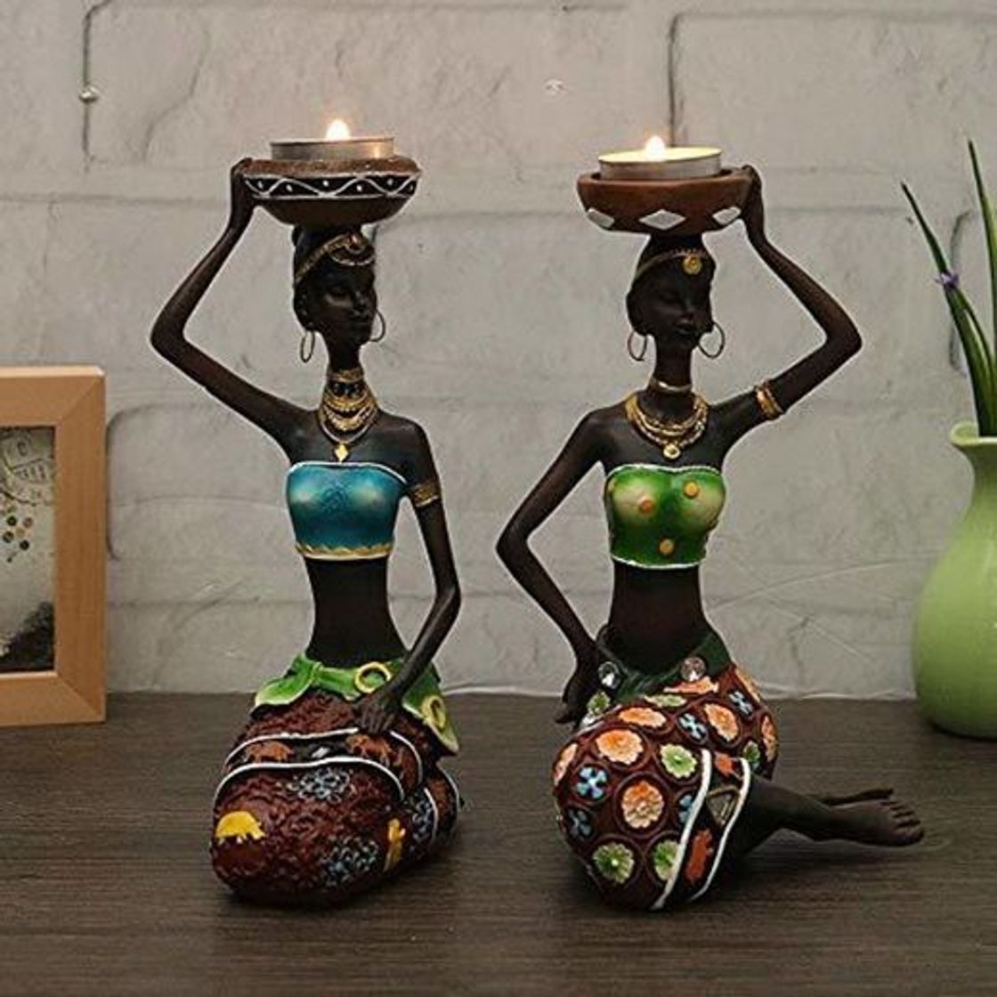 Products Escultura Estatua Adornos Regalos 2 Unids Mujeres Africanas Resina Estatua Candelabro Decoración