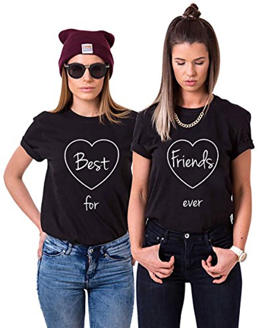 Fashion Mejores Amigas Camiseta T-Shirt BFF 2Piezas 100% Algodón Impresión Corazón Best Friends